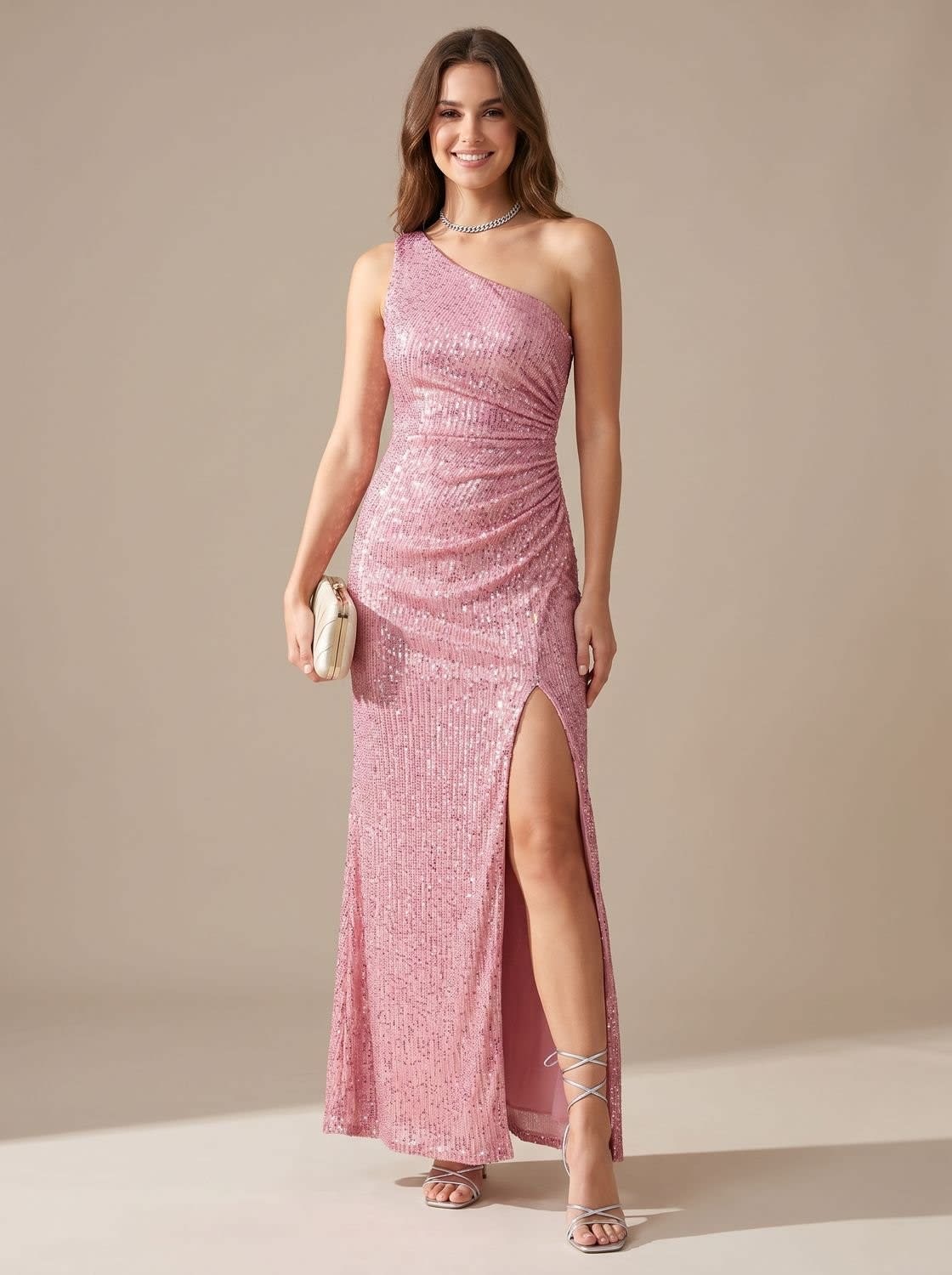 Women's Sequin One Shoulder Christmas Party Maxi Dress | Cassandra_4