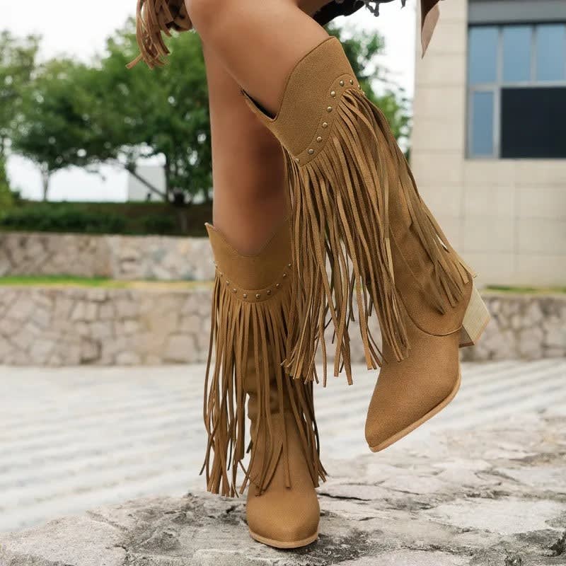 Women's Suede Fringe Western Boots | Kayla_1