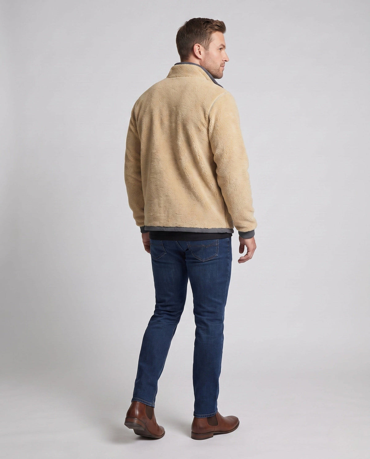 Men's Contrast Trim Sherpa Fleece Jacket | Joel_4
