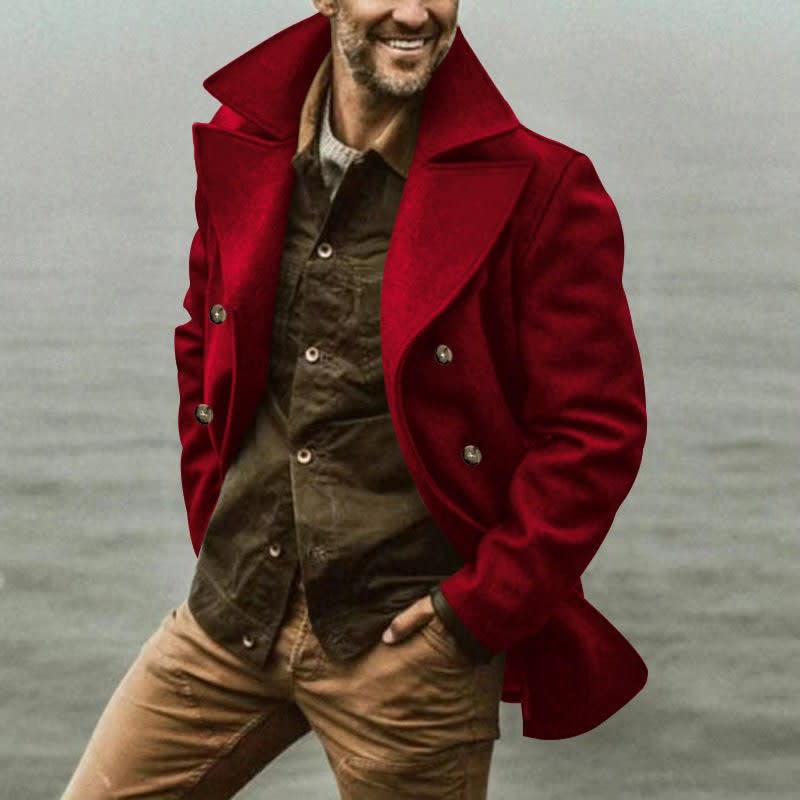 Men's Wide Lapel Double-Breasted Pea Coat | Stuart_4