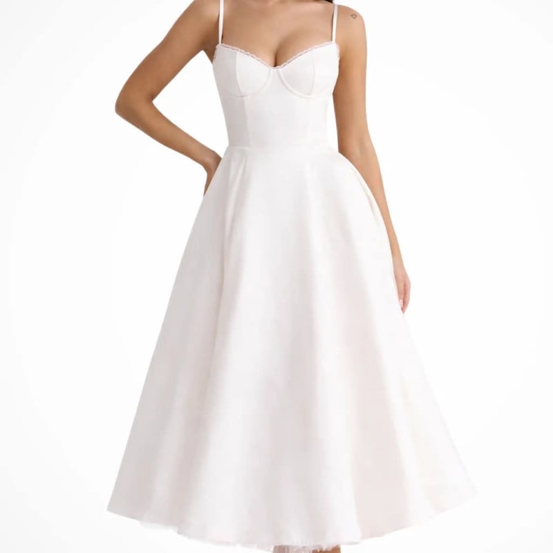 Women's Corset Wedding Guest Midi Dress with Cami Straps | Vanessa Powell_1