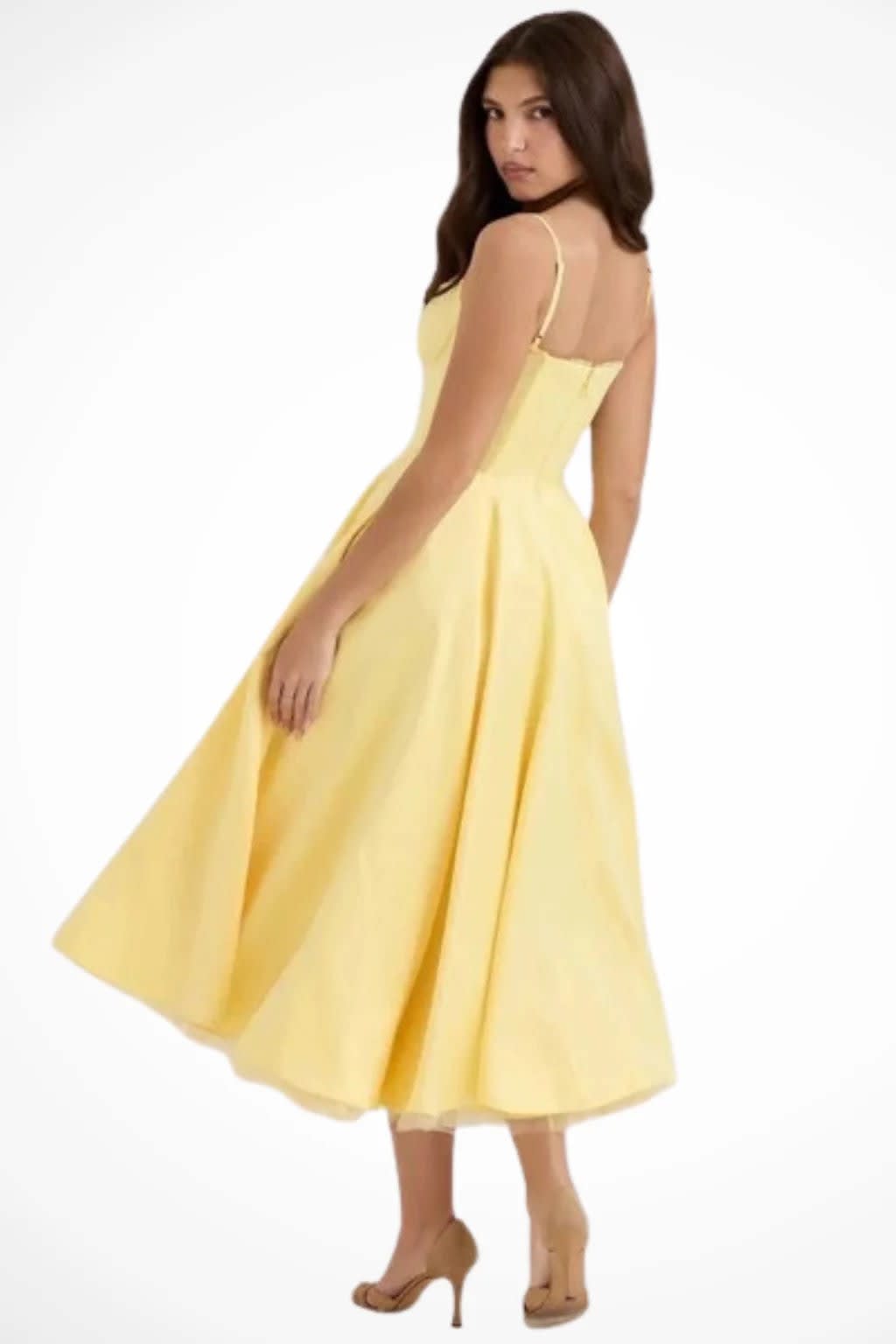 Women's Corset Wedding Guest Midi Dress with Cami Straps | Vanessa Powell_15