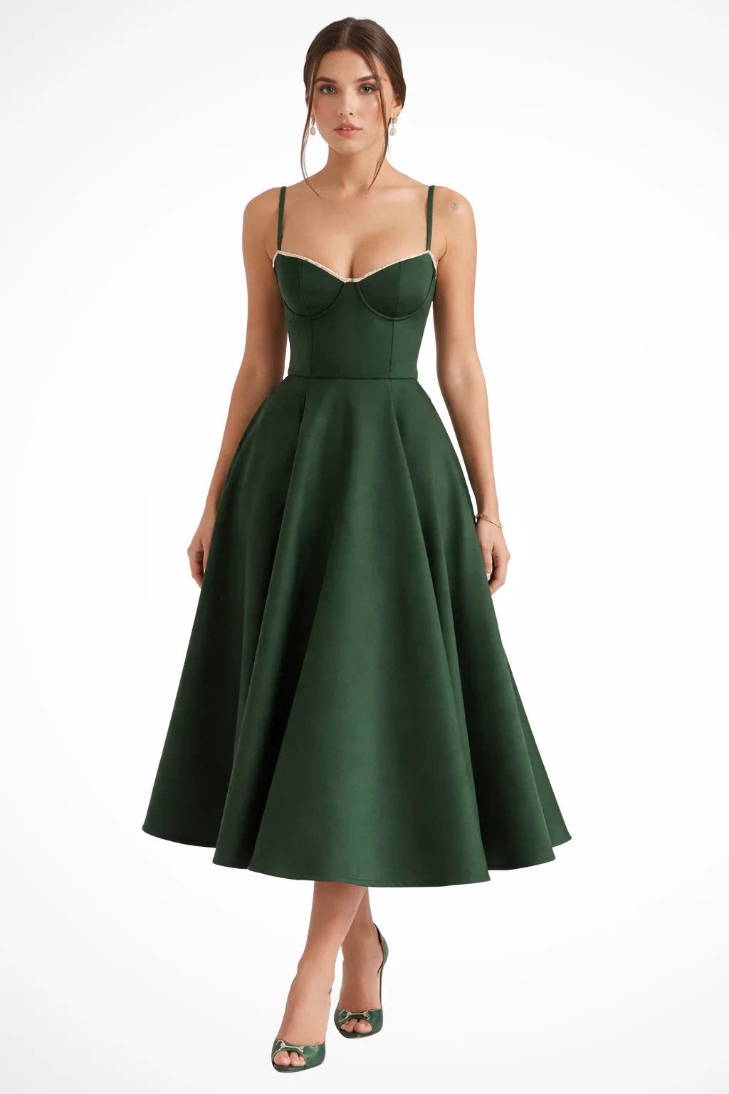 Women's Corset Wedding Guest Midi Dress with Cami Straps | Vanessa Powell_17