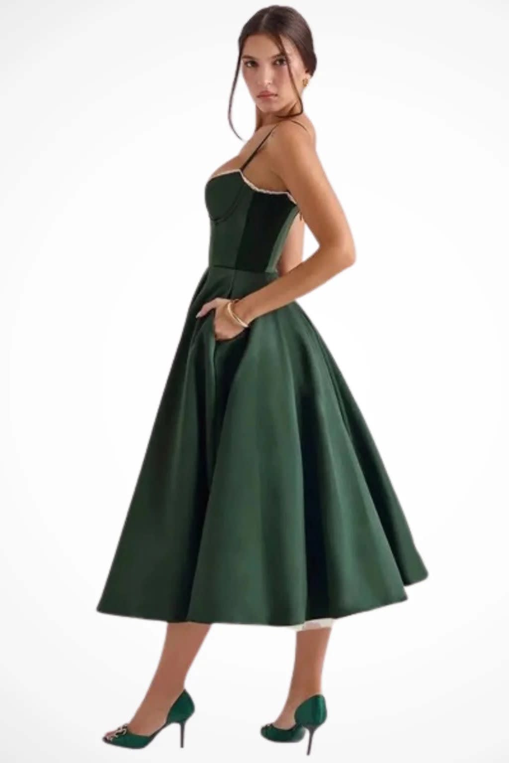 Women's Corset Wedding Guest Midi Dress with Cami Straps | Vanessa Powell_20