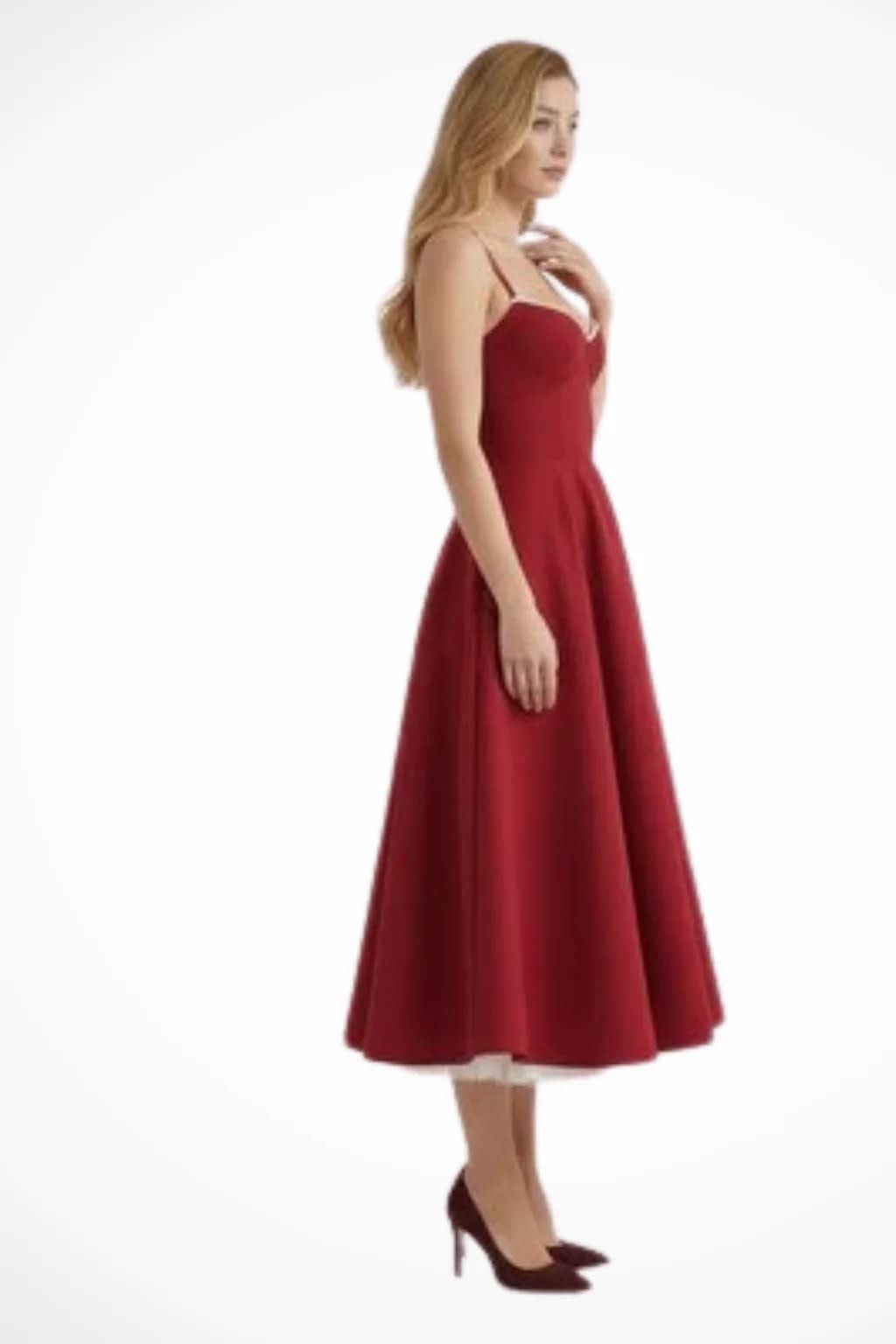 Women's Corset Wedding Guest Midi Dress with Cami Straps | Vanessa Powell_5