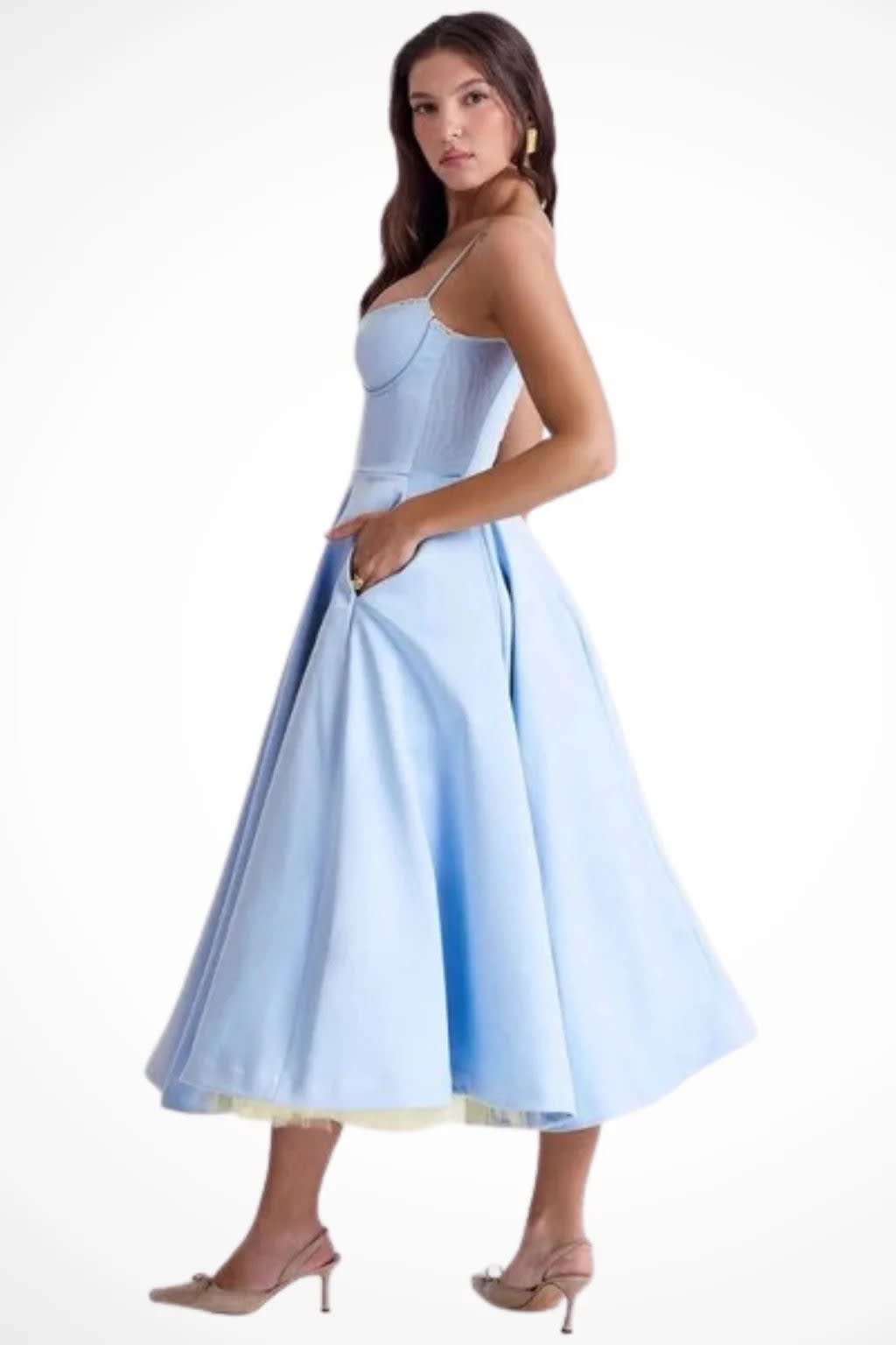 Women's Corset Wedding Guest Midi Dress with Cami Straps | Vanessa Powell_9