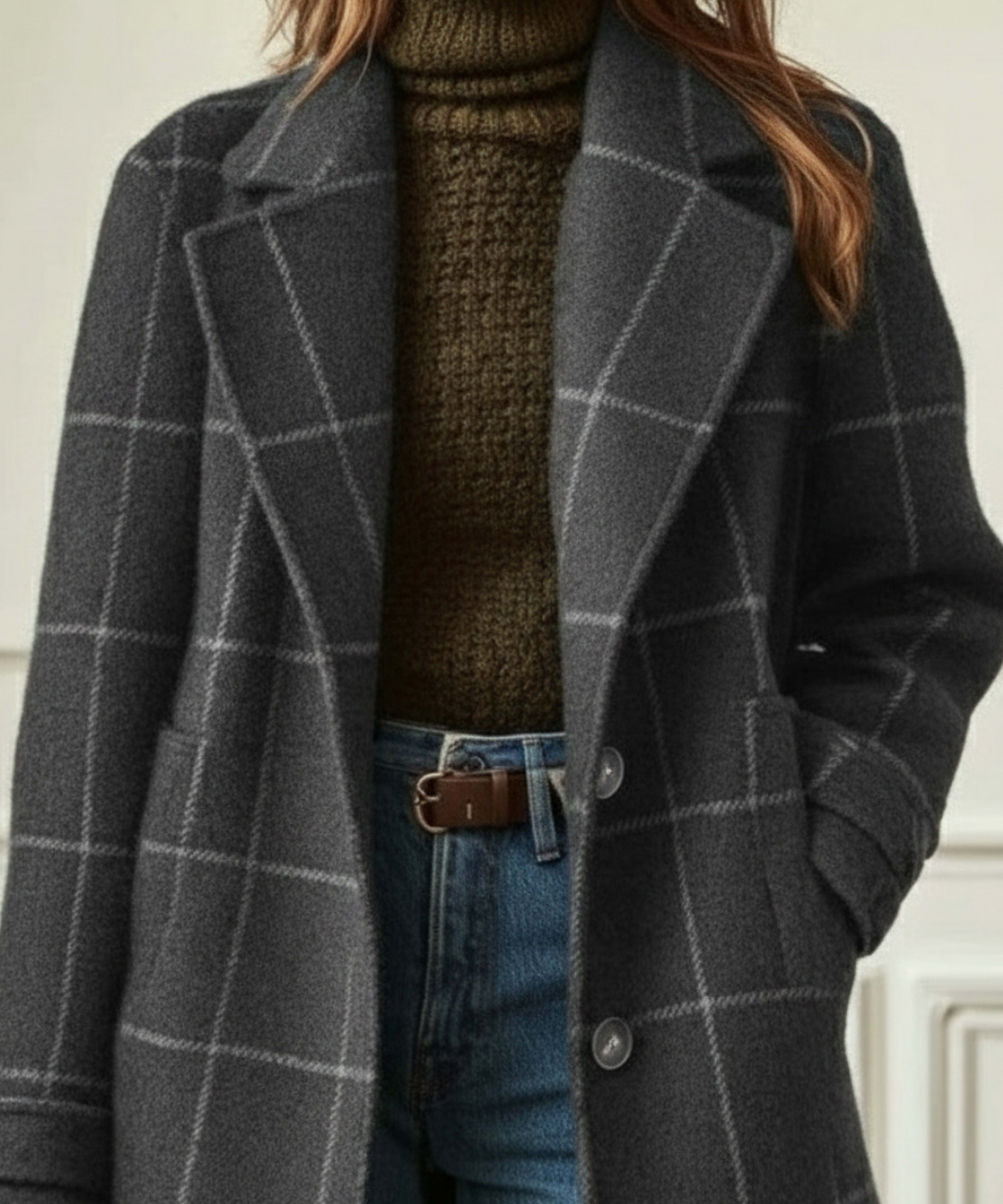 Women's Wool Blend Check Coat | Poppy_5
