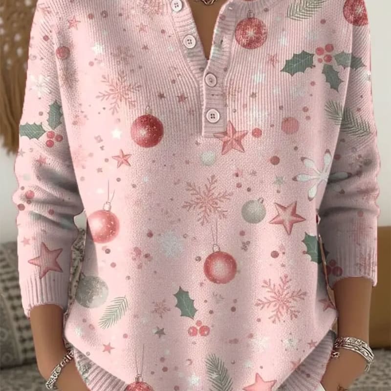 Women's Ornament Print Henley Christmas Jumper | Louisa_1