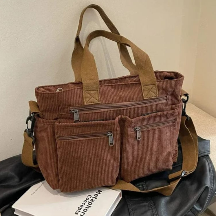 Women's Multi-Pocket Corduroy Tote Bag | Jade_1