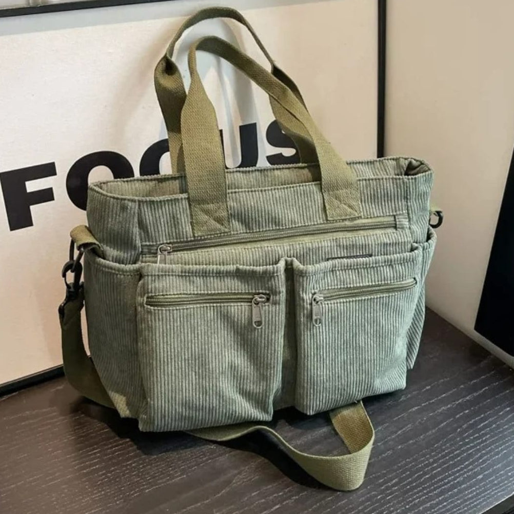 Women's Multi-Pocket Corduroy Tote Bag | Jade_4