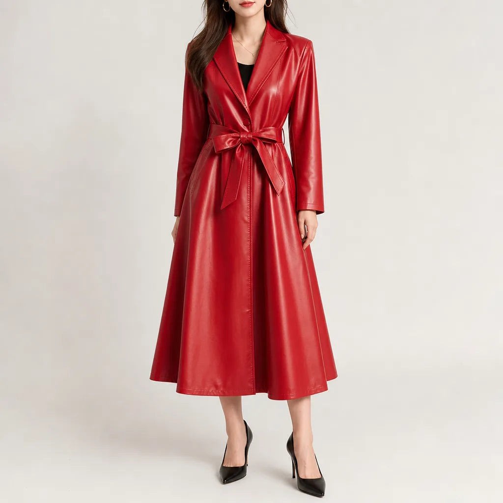 Women's Faux Leather Belted Trench Coat | Aurora_4