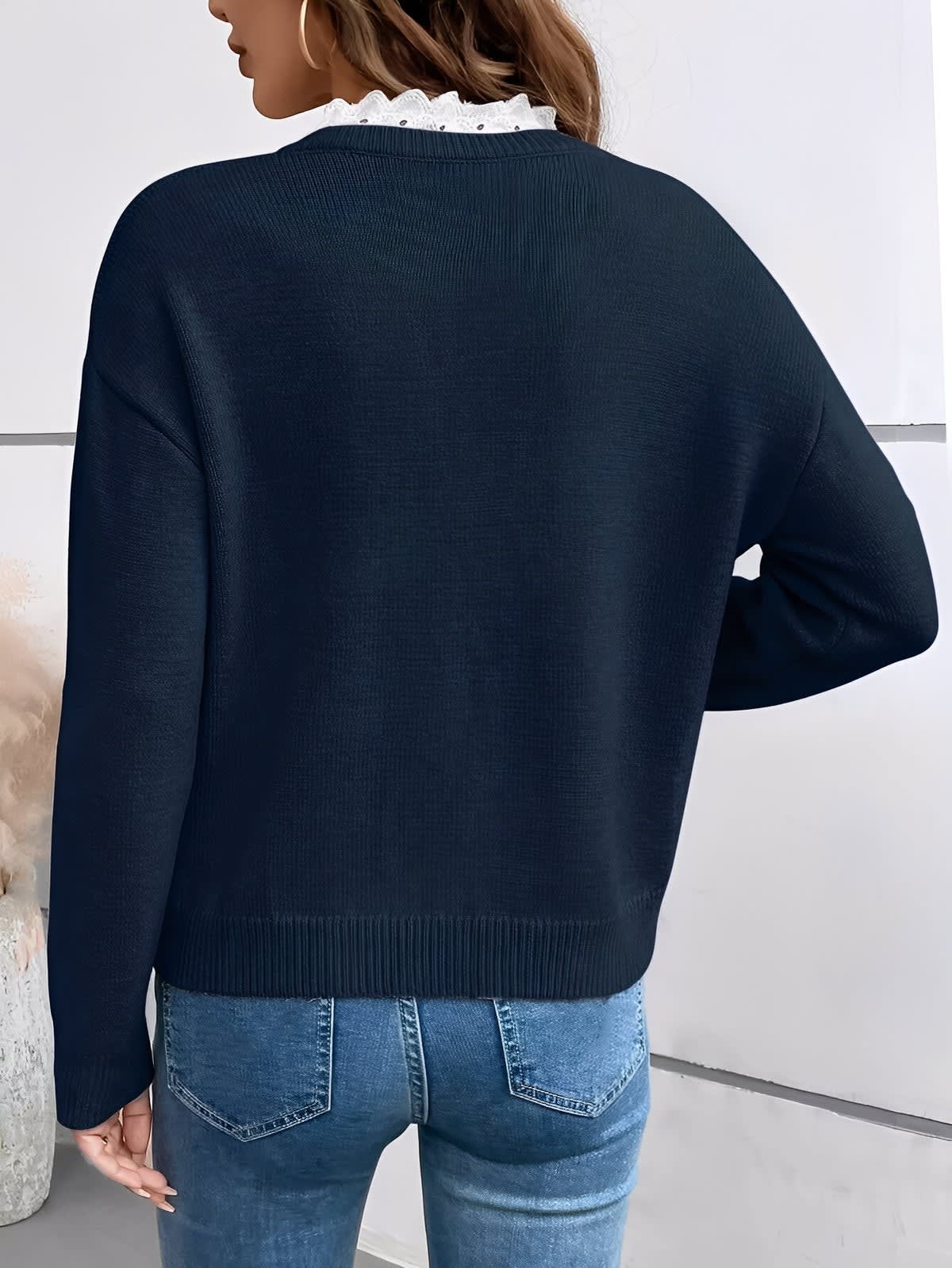 Women's Lace Trim V-Neck Jumper | Sioned_2