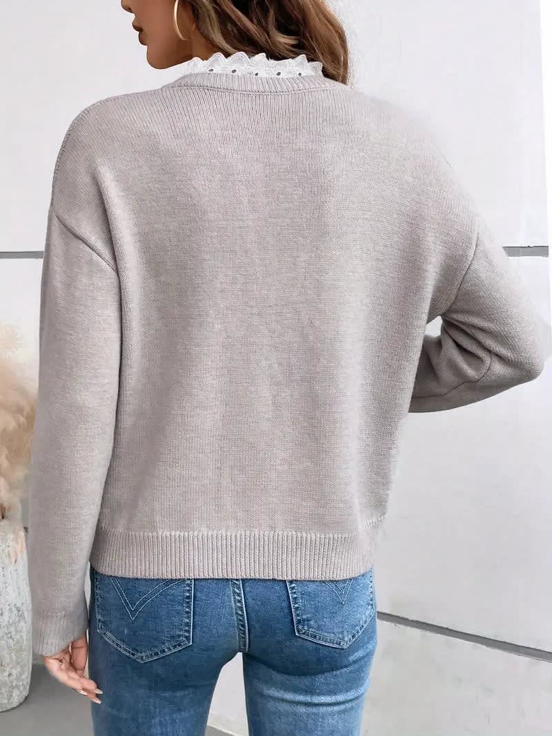 Women's Lace Trim V-Neck Jumper | Sioned_5