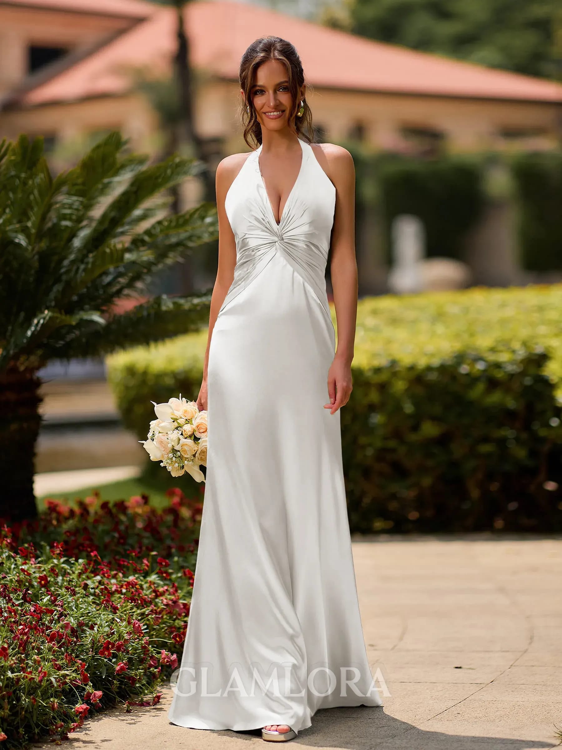 Women's Halter Neck Wedding Guest Maxi Dress with Twist Front | Grace Collins_3