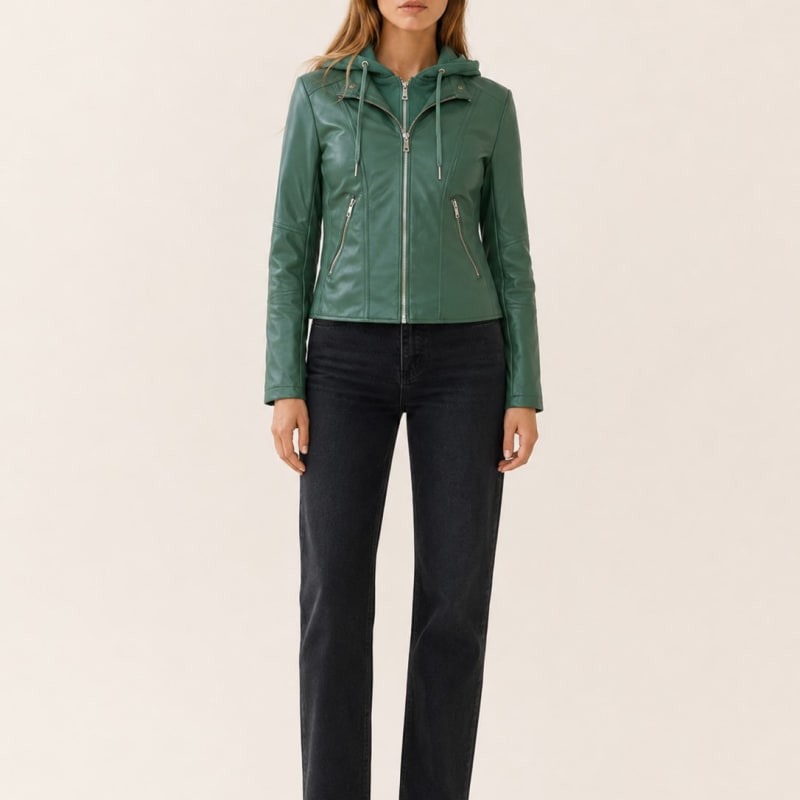 Women's Hooded Moto Biker Jacket with Zip Front | Emma Rose_1