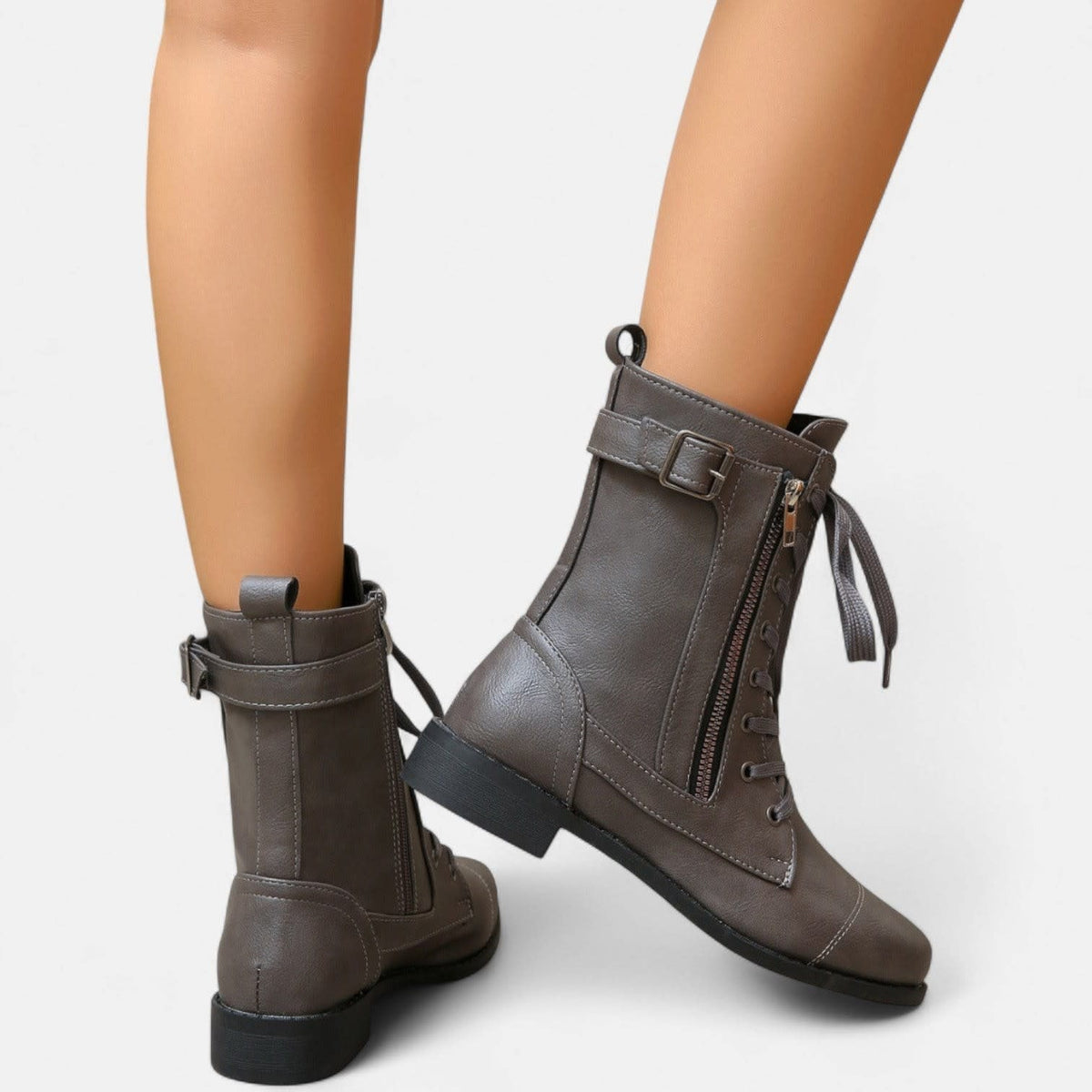 Women's Faux Leather Lace Up Ankle Boots | Cleo_10
