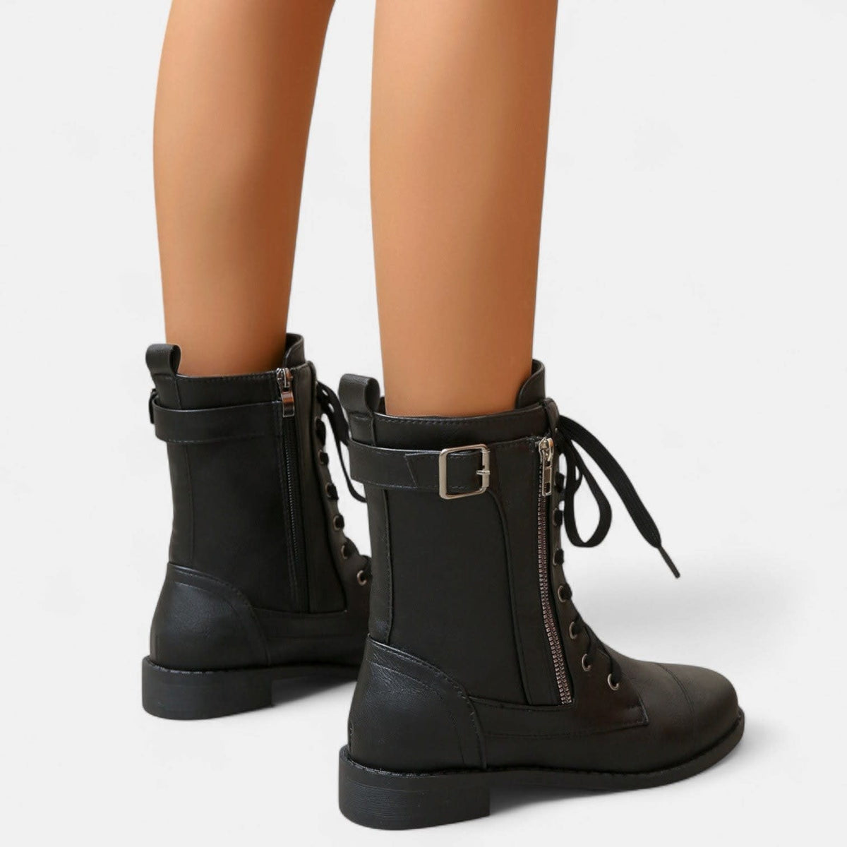 Women's Faux Leather Lace Up Ankle Boots | Cleo_3