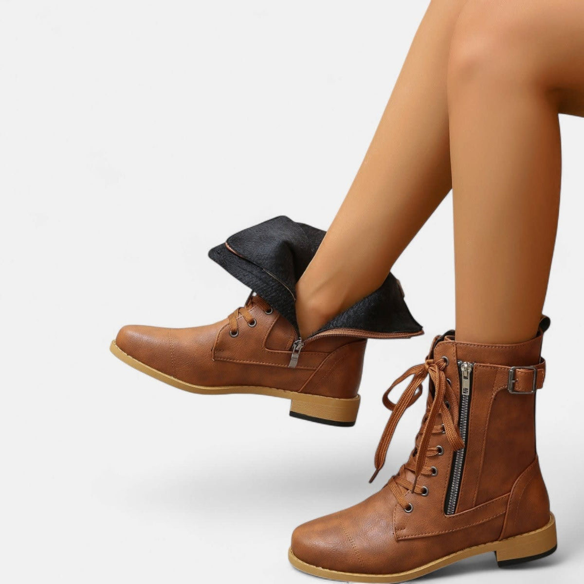 Women's Faux Leather Lace Up Ankle Boots | Cleo_5