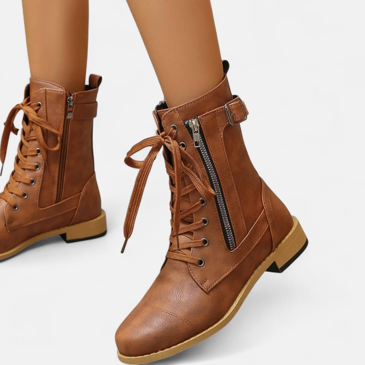 Women's Faux Leather Lace Up Ankle Boots | Cleo_6