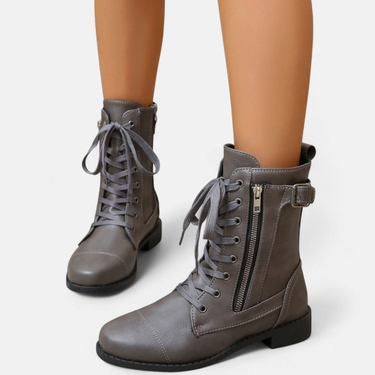 Women's Faux Leather Lace Up Ankle Boots | Cleo_7