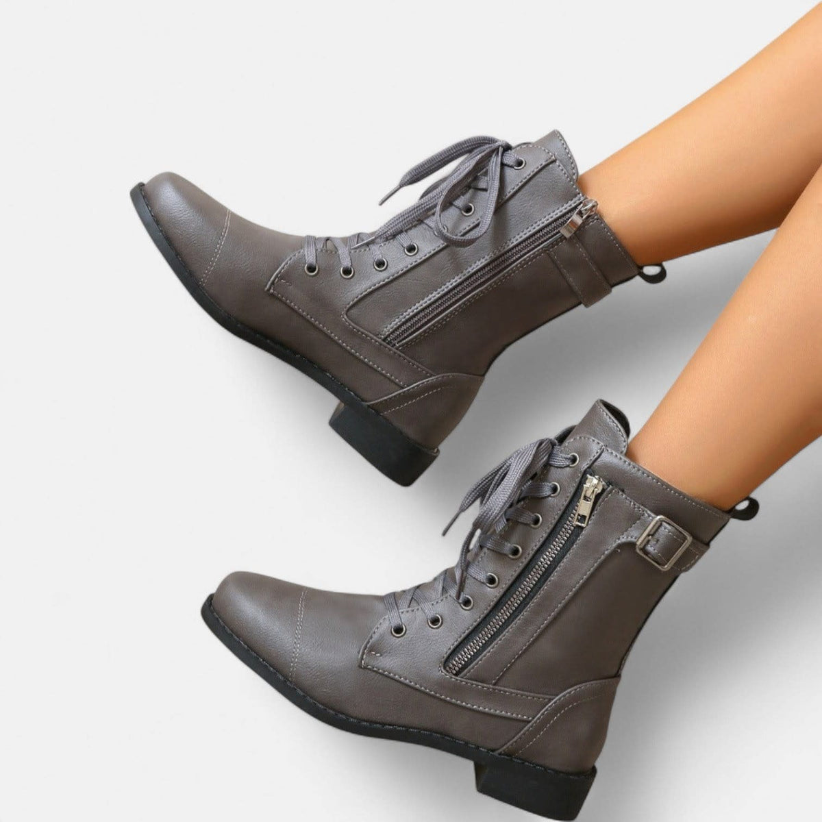 Women's Faux Leather Lace Up Ankle Boots | Cleo_8