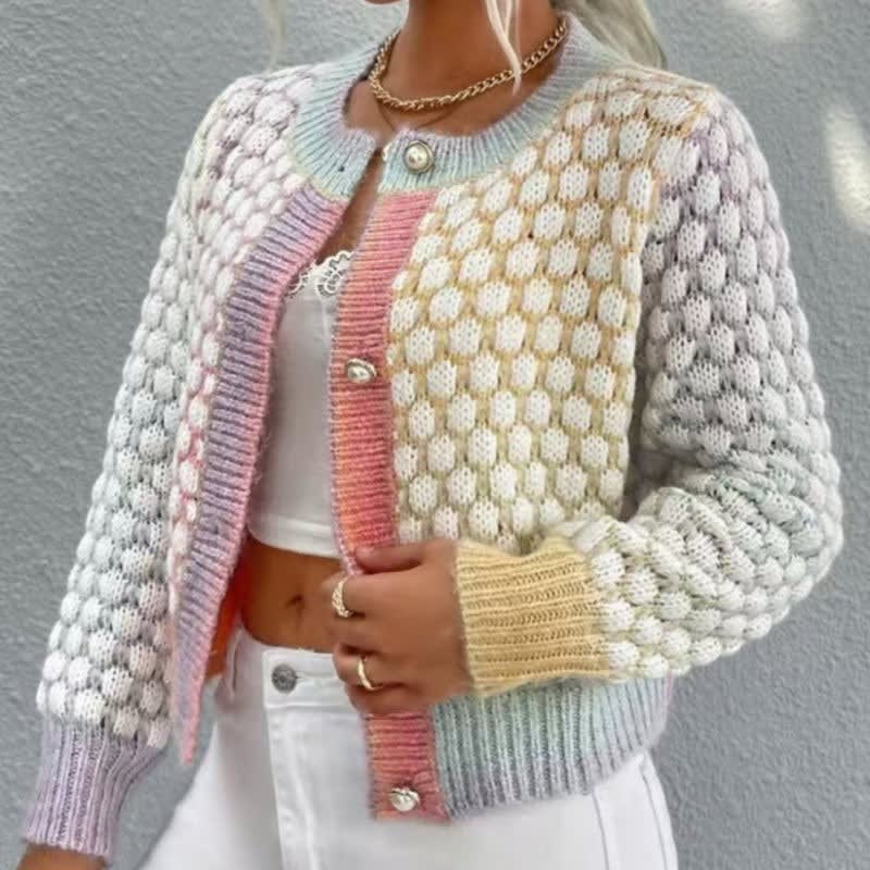 Women's Cropped Color Block Cardigan | Evie_4