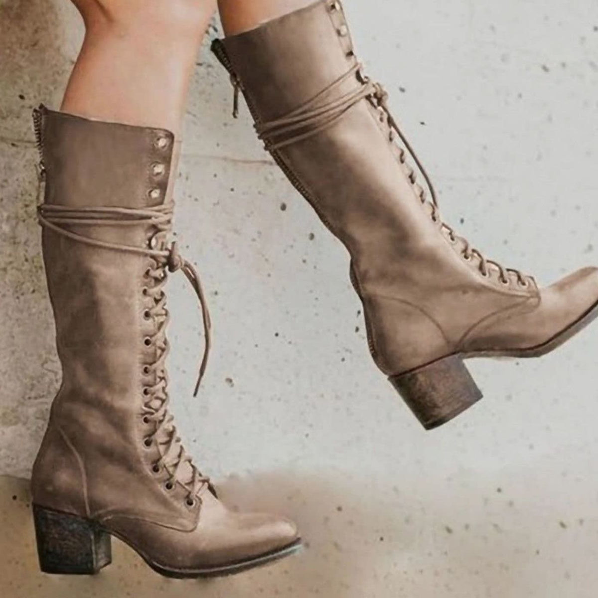 Women's Lace-Up Faux Leather Knee High Boots | Rebecca_5