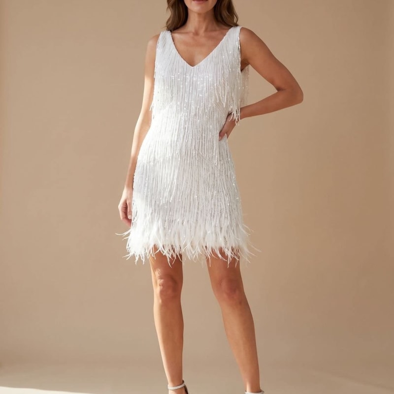 Women's V-Neck Sequin Fringe Christmas Party Mini Dress | Katharine_1