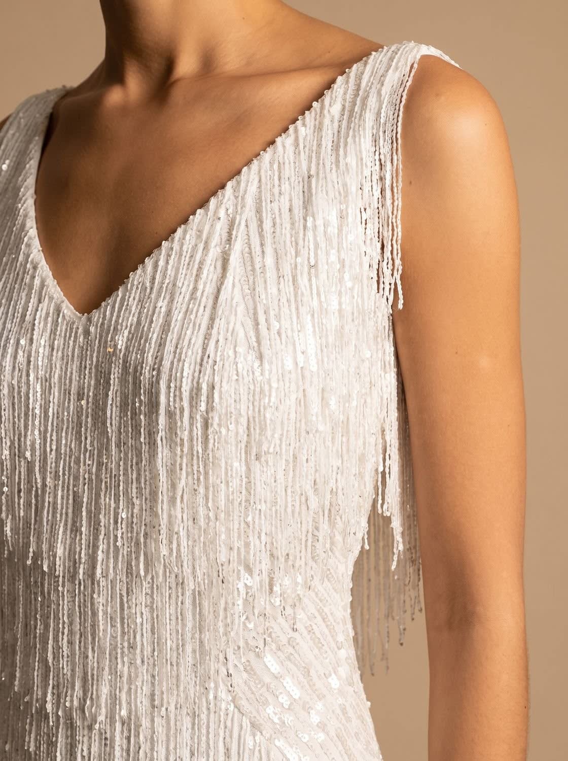 Women's V-Neck Sequin Fringe Christmas Party Mini Dress | Katharine_8