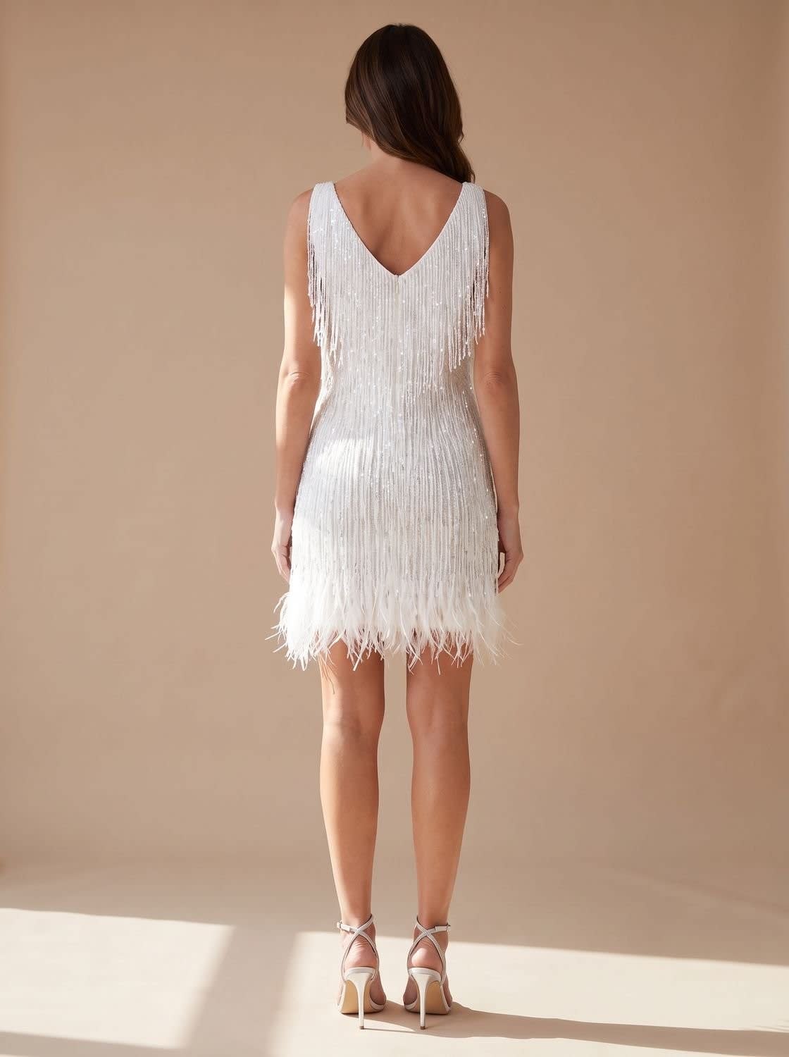 Women's V-Neck Sequin Fringe Christmas Party Mini Dress | Katharine_9