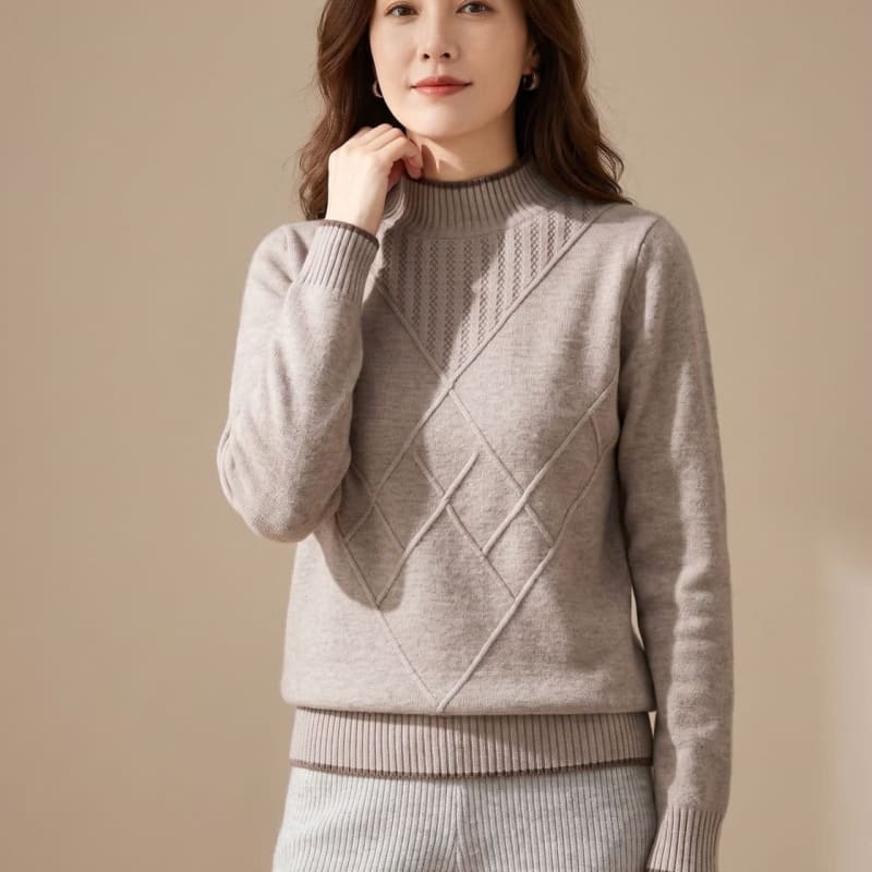 Women's Diamond Cable Knit Mock Neck Jumper | Chelsea_1
