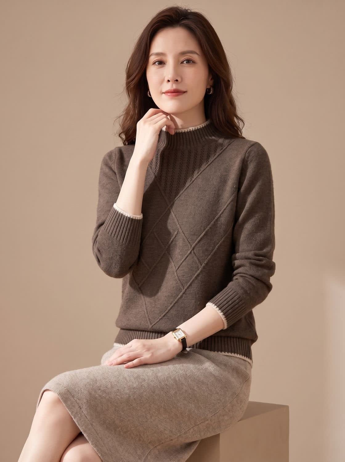 Women's Diamond Cable Knit Mock Neck Jumper | Chelsea_2