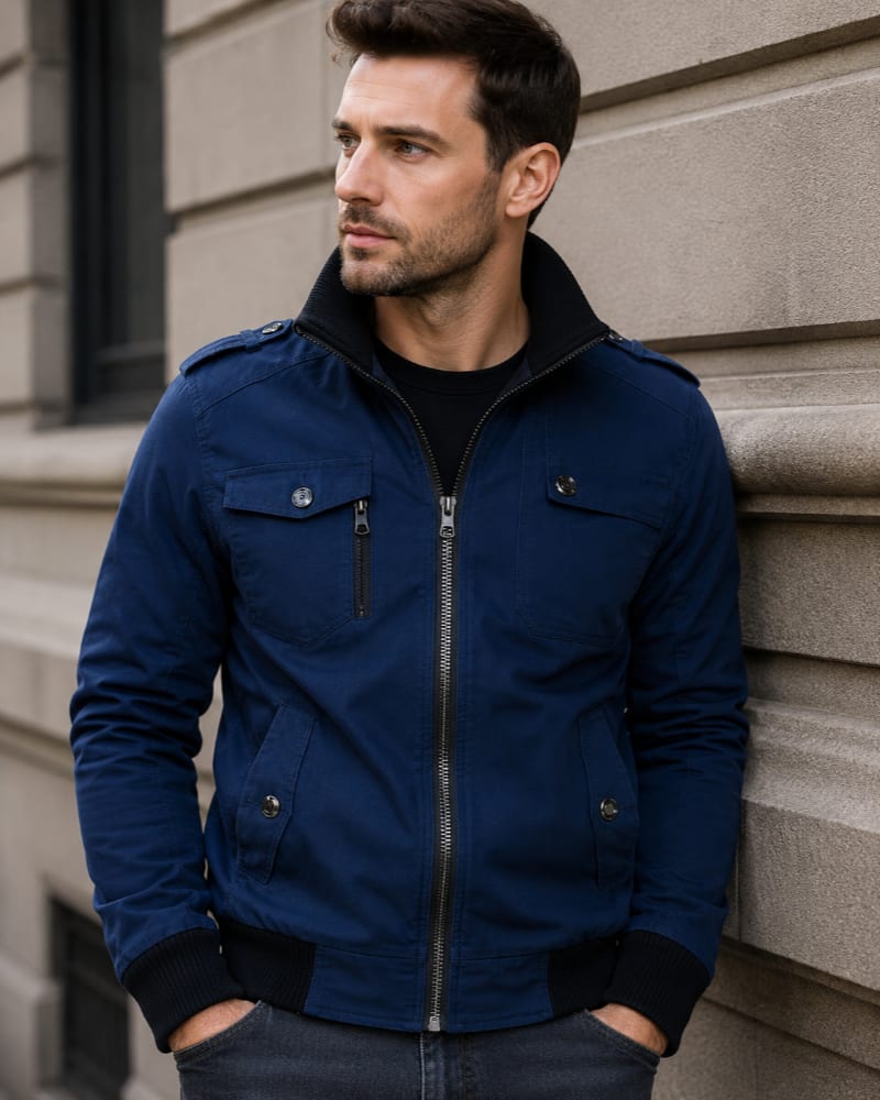 Men's Cotton Stand Collar Utility Jacket | Isaac_3