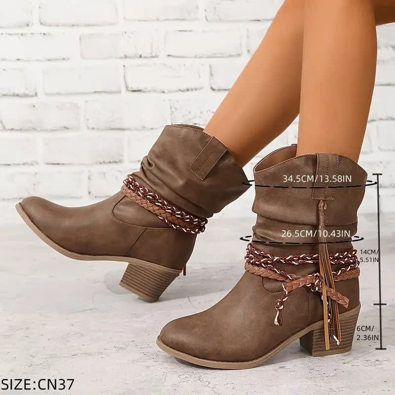 Women's Braided Strap Western Ankle Boots | Willow_3