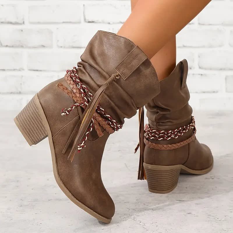 Women's Braided Strap Western Ankle Boots | Willow_4