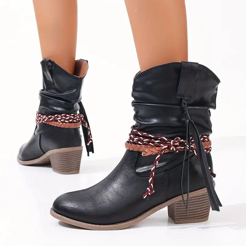 Women's Braided Strap Western Ankle Boots | Willow_6