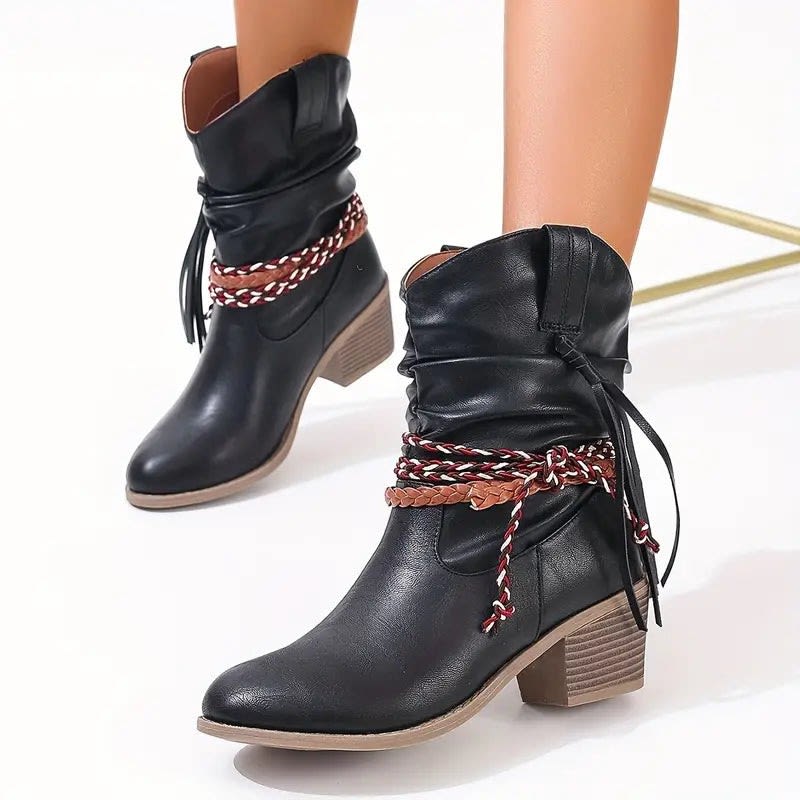 Women's Braided Strap Western Ankle Boots | Willow_7