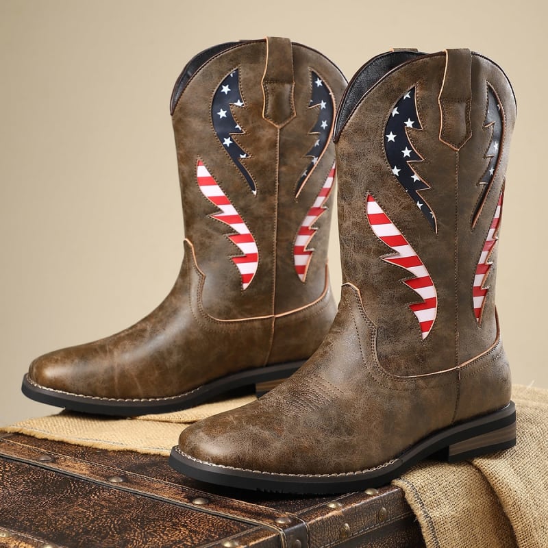 Men's American Flag Leather Western Boots | Rafi_1