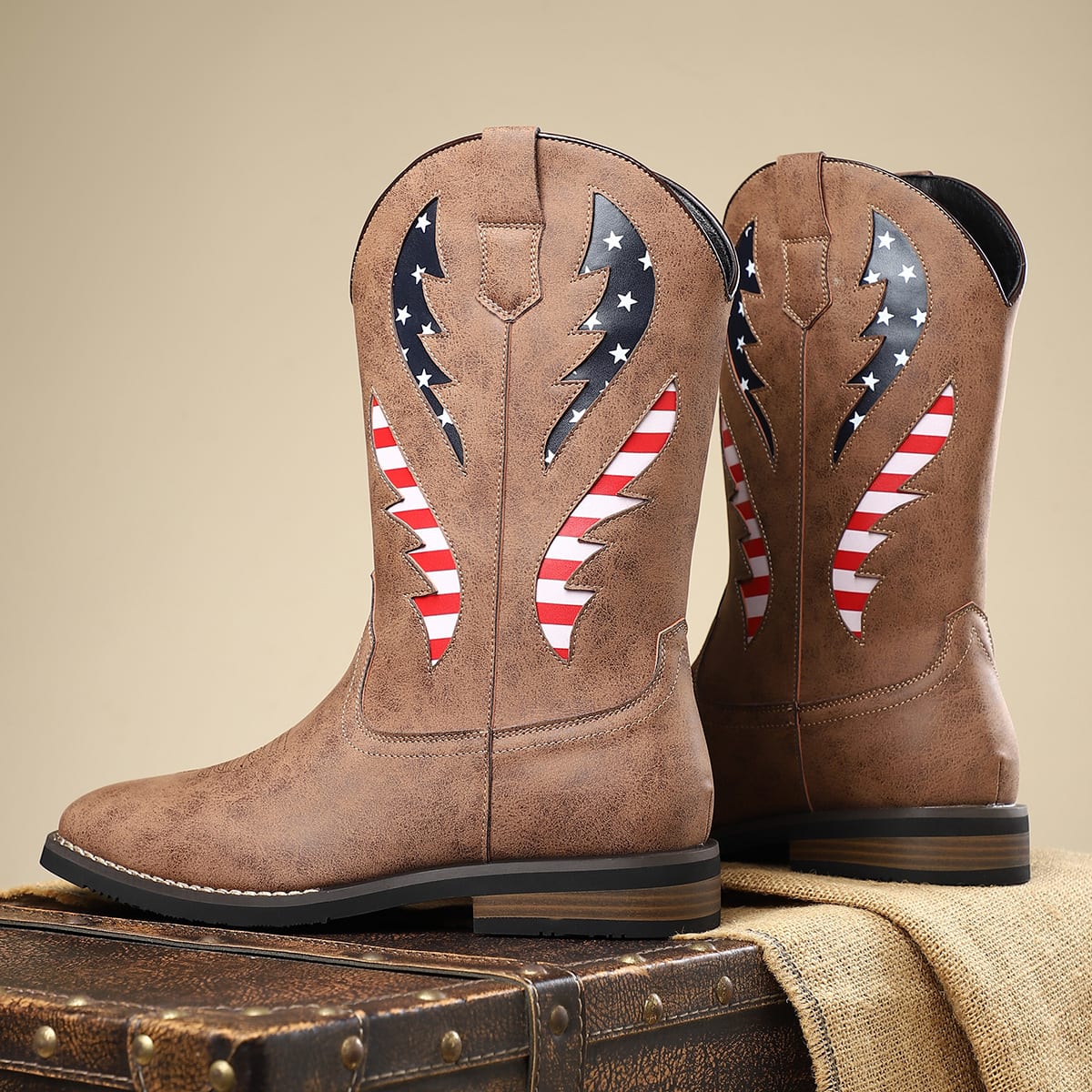 Men's American Flag Leather Western Boots | Rafi_4