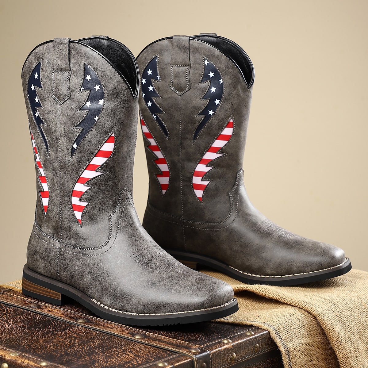 Men's American Flag Leather Western Boots | Rafi_7