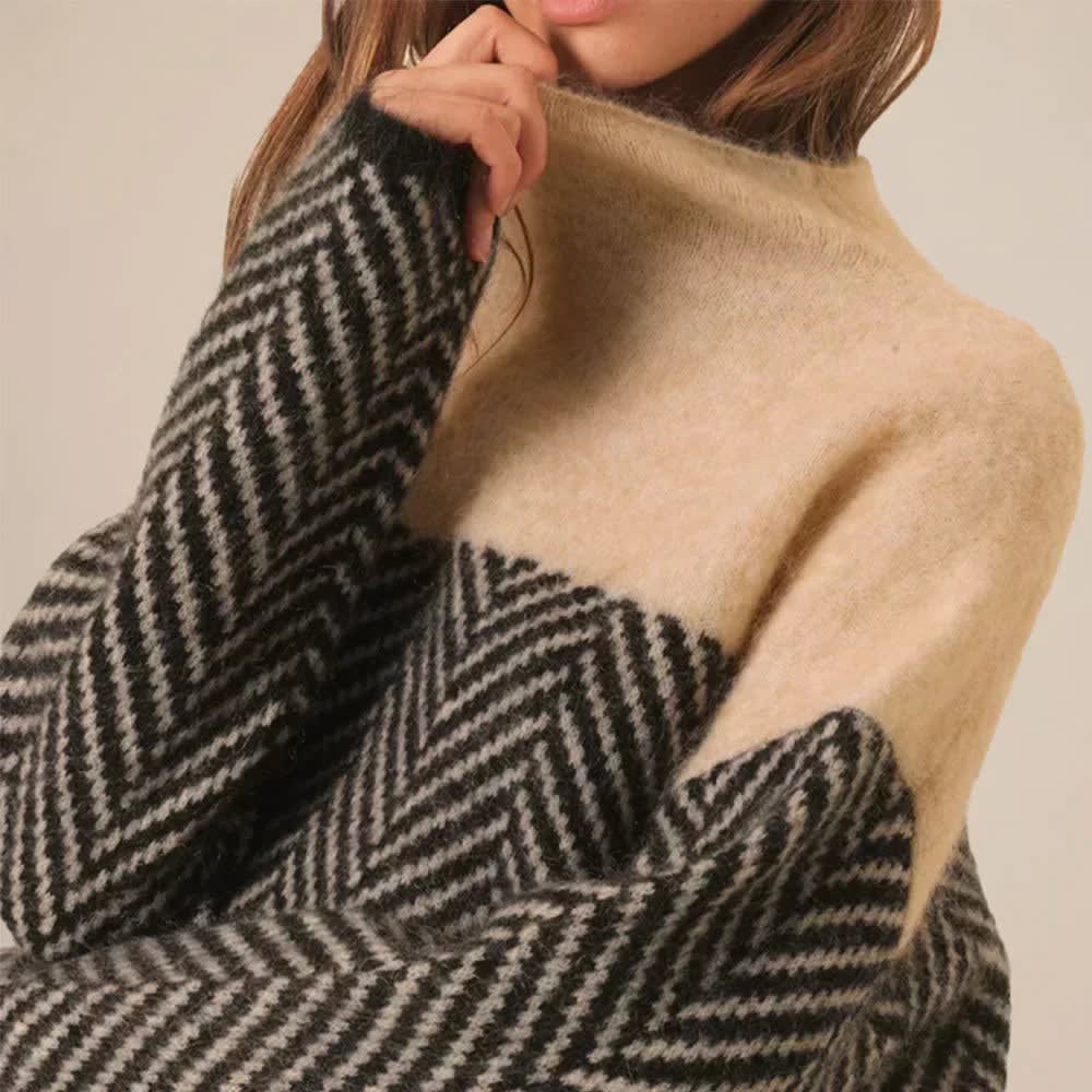 Women's Oversized Herringbone Turtleneck Jumper | Dominique_3