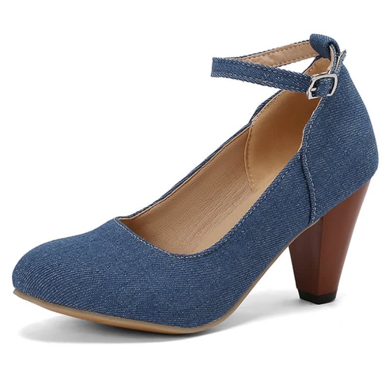 Women's Denim Ankle Strap Court Shoes | Aderyn_1