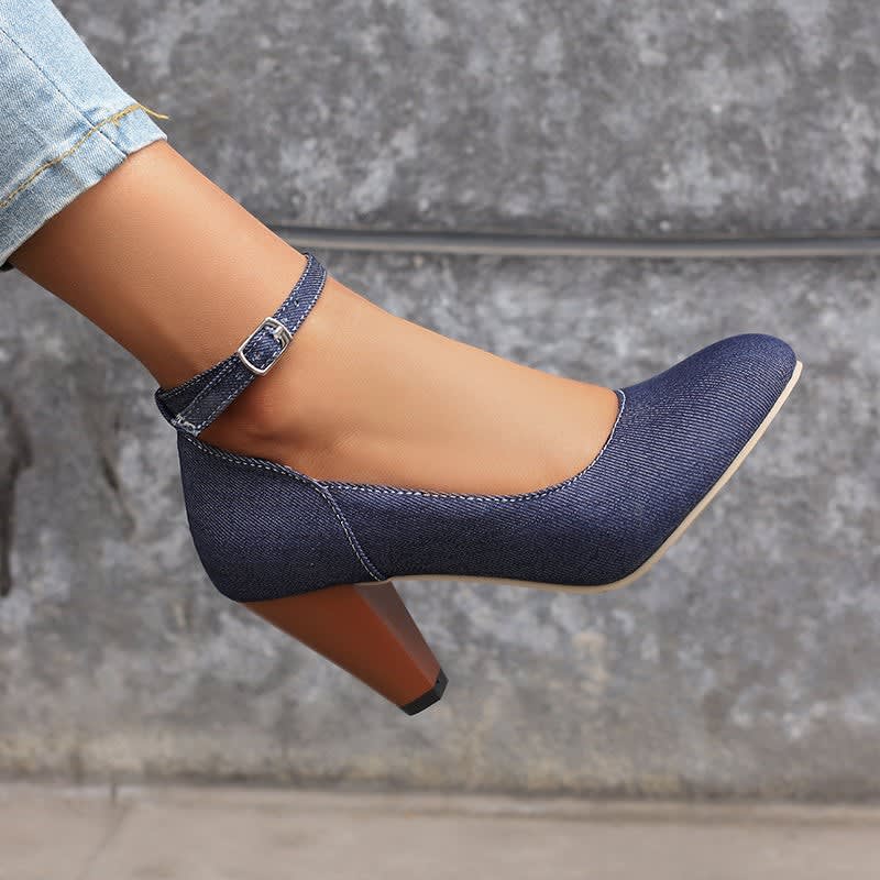 Women's Denim Ankle Strap Court Shoes | Aderyn_10