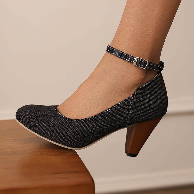 Women's Denim Ankle Strap Court Shoes | Aderyn_16