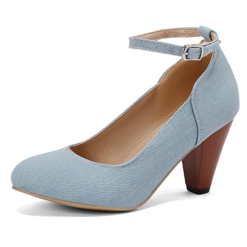 Women's Denim Ankle Strap Court Shoes | Aderyn_2