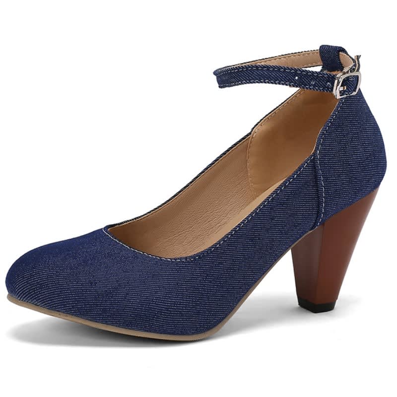 Women's Denim Ankle Strap Court Shoes | Aderyn_3