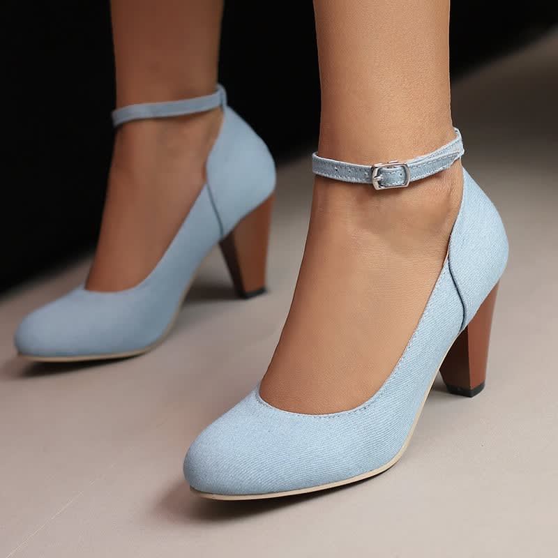Women's Denim Ankle Strap Court Shoes | Aderyn_5