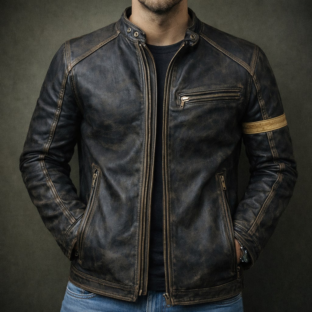 Men's Distressed Leather Biker Jacket | Dorian_5