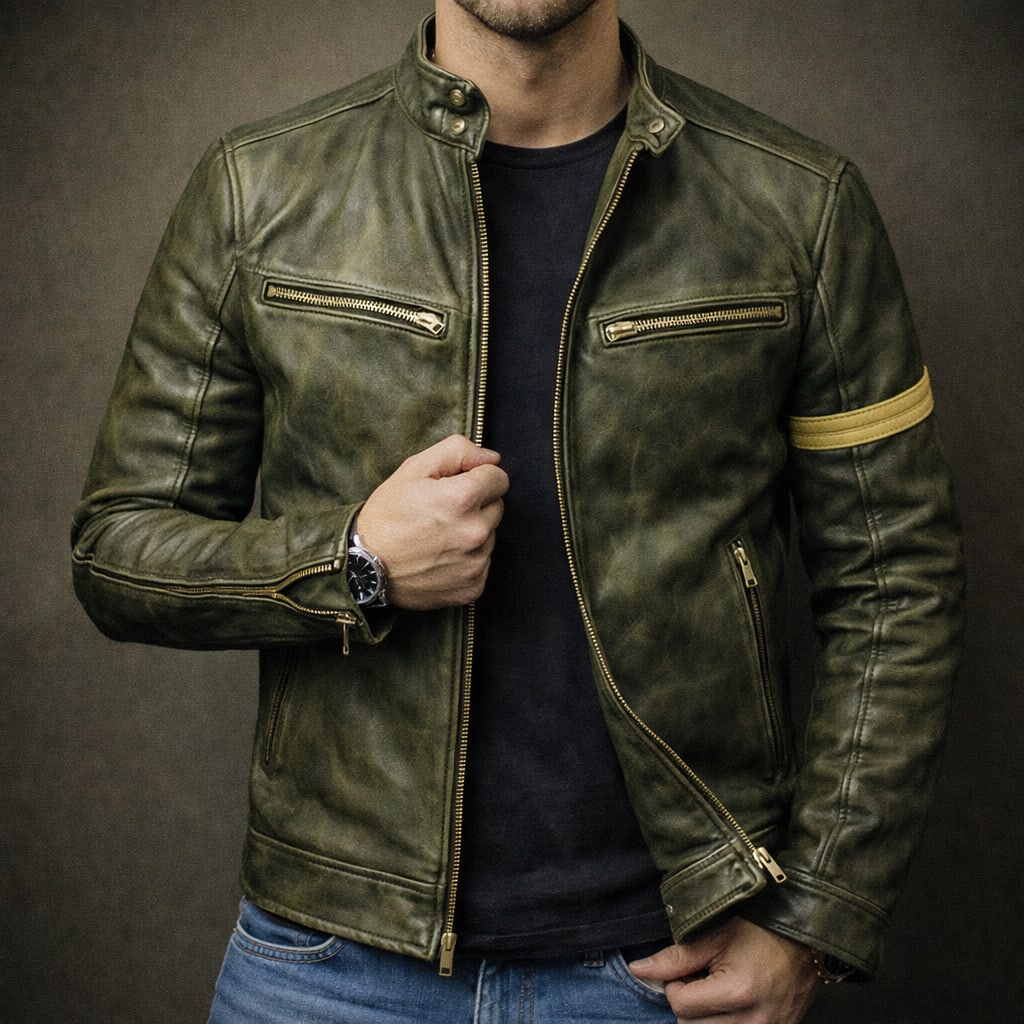 Men's Distressed Leather Biker Jacket | Dorian_6