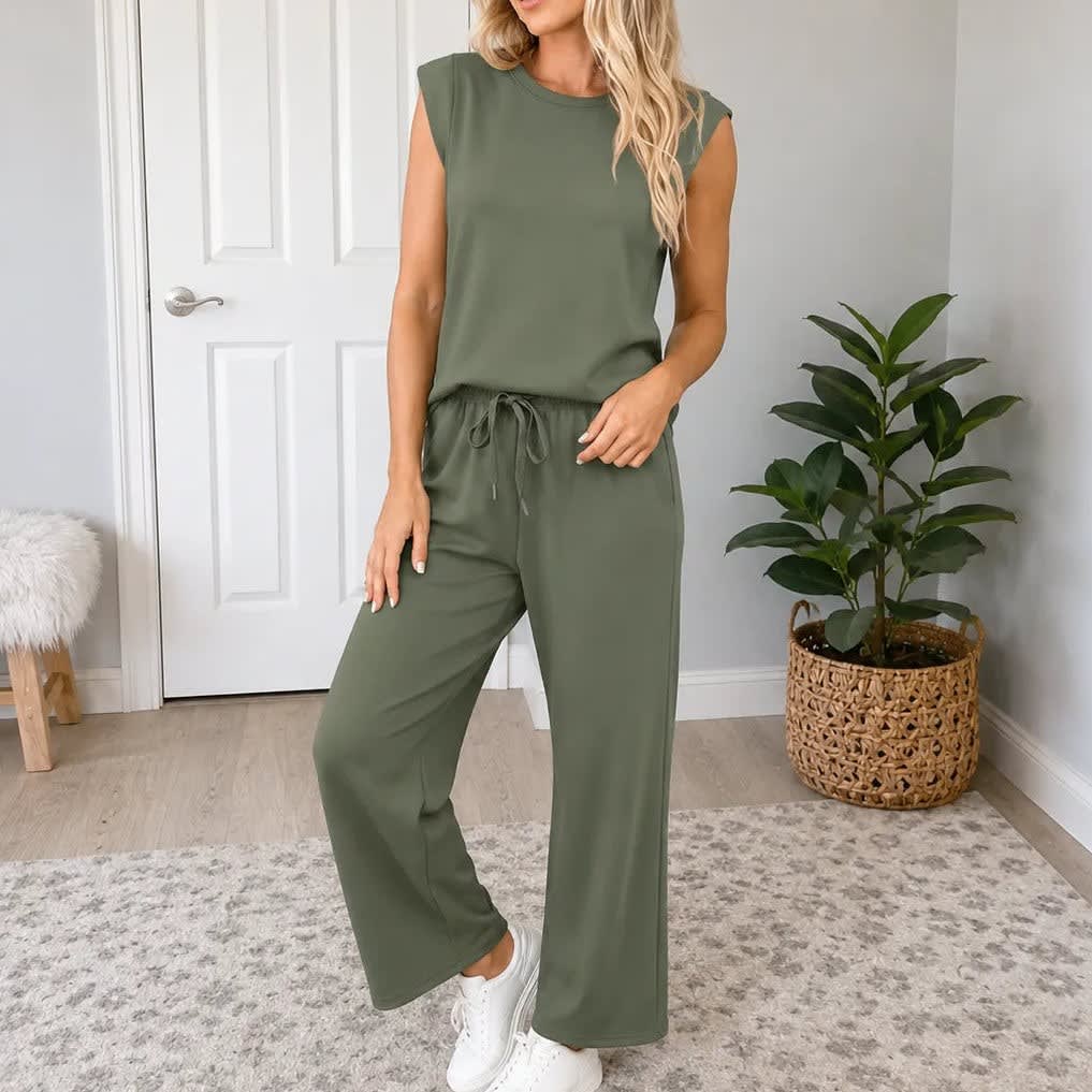 Women's Sleeveless Wide Leg Lounge Set | Maddie_12
